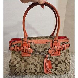 COACH Hampton signature logo braided leather carryall tote handbag